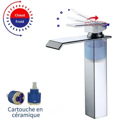 2x Robinets Salle de Bain Cascade Mitigeurs de Lavabo Bec Haut Robinets de Lavabo Chromé Robinetteries pour Vasque Design Moderne