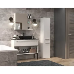 YANA - Meuble salle de bain avec panier à linge - 31x30x174 cm - Colonne rangement SDB