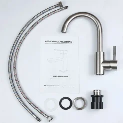 ZMH Robinetterie de lavabo en acier inoxydable Mitigeur de lavabo rotatif à haute pression