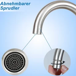 ZMH Robinetterie de lavabo en acier inoxydable Mitigeur de lavabo rotatif à haute pression