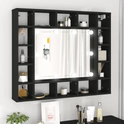 ZMH Armoire à miroir à LED noir 91x15x76,5 cm