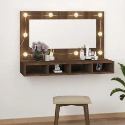 ZMH Armoire à miroir avec LED Chêne marron 90x31,5x62 cm