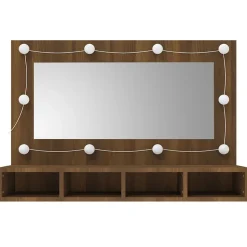 ZMH Armoire à miroir avec LED Chêne marron 90x31,5x62 cm