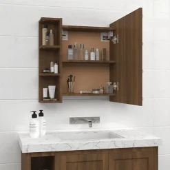 ZMH Armoire à miroir avec LED Chêne marron 70x16,5x60 cm