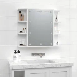 ZMH Armoire à miroir avec LED Blanc brillant 70x16,5x60 cm
