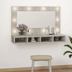 ZMH Armoire à miroir avec LED Gris béton 90x31,5x62 cm
