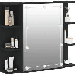 ZMH Armoire à miroir avec LED noir 70x16,5x60 cm