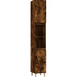 ZMH Armoire de bain chêne fumé 30x30x190 cm bois d'ingénierie