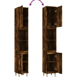 ZMH Armoire de bain chêne fumé 30x30x190 cm bois d'ingénierie