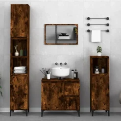 ZMH Armoire de bain chêne fumé 30x30x190 cm bois d'ingénierie