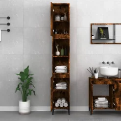 ZMH Armoire de bain chêne fumé 30x30x190 cm bois d'ingénierie