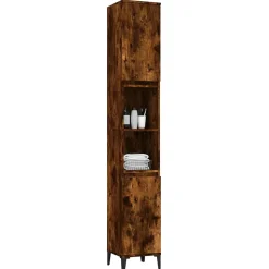 ZMH Armoire de bain chêne fumé 30x30x190 cm bois d'ingénierie