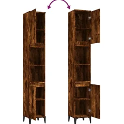 ZMH Armoire de bain chêne fumé 30x30x190 cm bois d'ingénierie
