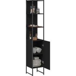 ZMH Armoire de salle de bain noir 33x33x185,5 cm bois d'ingénierie