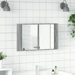 ZMH Armoire de salle de bain à miroir LED sonoma gris 80x12x45 cm