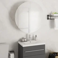 ZMH Armoire de salle de bain miroir rond et LED Blanc 47x47x17,5 cm