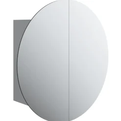 ZMH Armoire de salle de bain miroir rond et LED Gris 47x47x17,5 cm