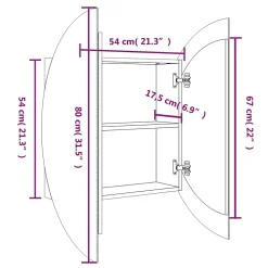 ZMH Armoire de salle de bain miroir rond et LED Noir 54x54x17,5 cm