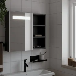 ZMH Armoire de salle de bain à miroir avec LED noir 60x13x52 cm