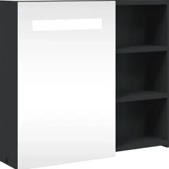 ZMH Armoire de salle de bain à miroir avec LED noir 60x13x52 cm