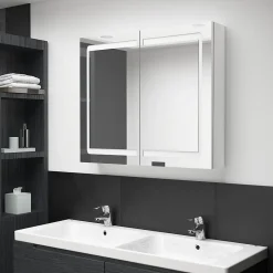ZMH Armoire de salle de bain à miroir LED Blanc brillant 80x12x68cm