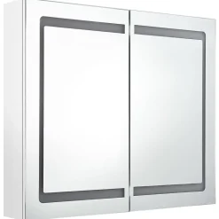 ZMH Armoire de salle de bain à miroir LED Blanc brillant 80x12x68cm