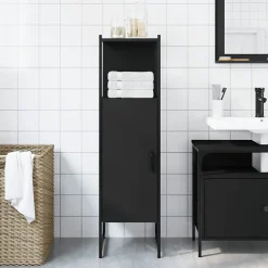 ZMH Armoire de salle de bain noir 33x33x120,5 cm bois d'ingénierie