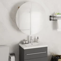 ZMH Armoire de salle de bain miroir rond et LED Noir 47x47x17,5 cm
