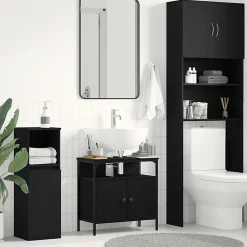 ZMH Armoire lavabo de salle de bain chêne noir 60x30x60 cm