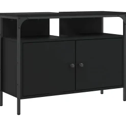 ZMH Armoire lavabo de salle de bain noir 80x30x60 cm