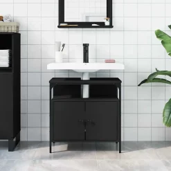 ZMH Armoire lavabo de salle de bain noir 60x30x60 cm