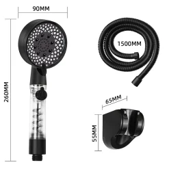 ZMH Douchette à main noire à économie d'eau avec flexible de 1,5 m pour salle de bain