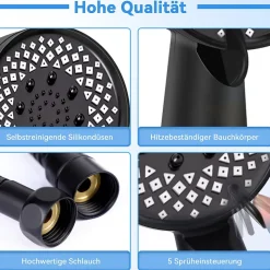 ZMH Douchette à main noire à économie d'eau avec flexible de 1,5 m pour salle de bain