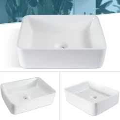 ZMH Lavabo Carré Céramique à Poser, 40x30x13cm, Effet Lotus, Blanc