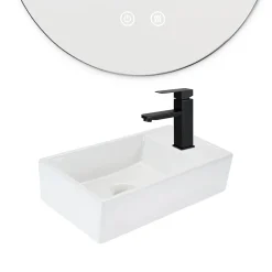 ZMH Lavabo Carré Céramique Mural 40x22x10cm, Blanc Avec Trou Pour Robinet
