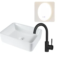ZMH Lavabo Carré Céramique à Poser, 48x37x13,5cm, Finition Nano Effet Lotus, Blanc