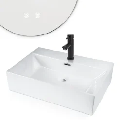 ZMH Lavabo Carré En Céramique à Poser 60x42x15cm Blanc