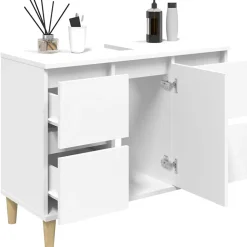 ZMH Meuble d'évier blanc 80x33x60 cm bois d'ingénierie