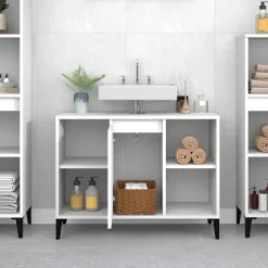 ZMH Meuble d'évier blanc 80x33x60 cm bois d'ingénierie
