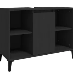 ZMH Meuble d'évier noir 80x33x60 cm bois d'ingénierie