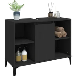 ZMH Meuble d'évier noir 80x33x60 cm bois d'ingénierie