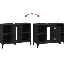 ZMH Meuble d'évier noir 80x33x60 cm bois d'ingénierie