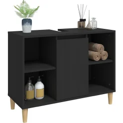 ZMH Meuble d'évier noir 80x33x60 cm bois d'ingénierie