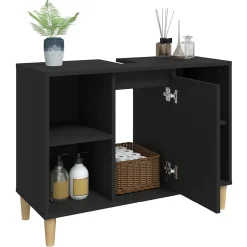 ZMH Meuble d'évier noir 80x33x60 cm bois d'ingénierie