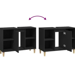 ZMH Meuble d'évier noir 80x33x60 cm bois d'ingénierie