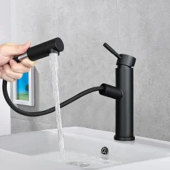 ZMH Robinet de lavabo noir avec douchette extensible pour salle de bain et cuisine
