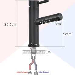 ZMH Robinet de lavabo noir avec douchette extensible pour salle de bain et cuisine
