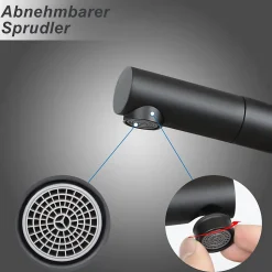 ZMH Robinet de lavabo noir avec douchette extensible pour salle de bain et cuisine